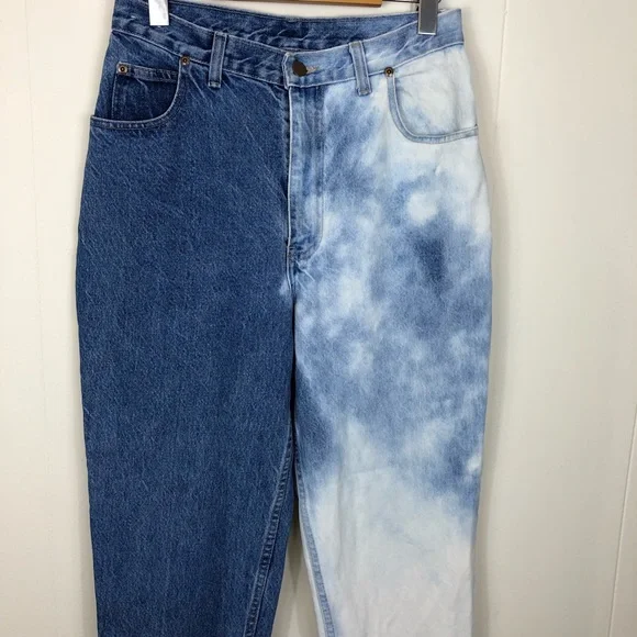 Vintage Two Tone Tie Dye High Waisted Denim Jeans Sz 27 - Picture 3 of 11